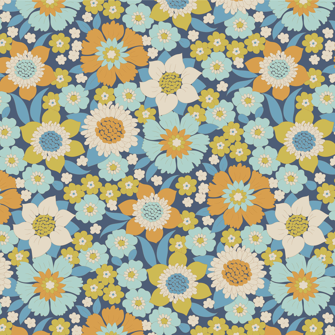 Tilda Wallflower Fabric by the 1/4 Yard - Lauren Blue