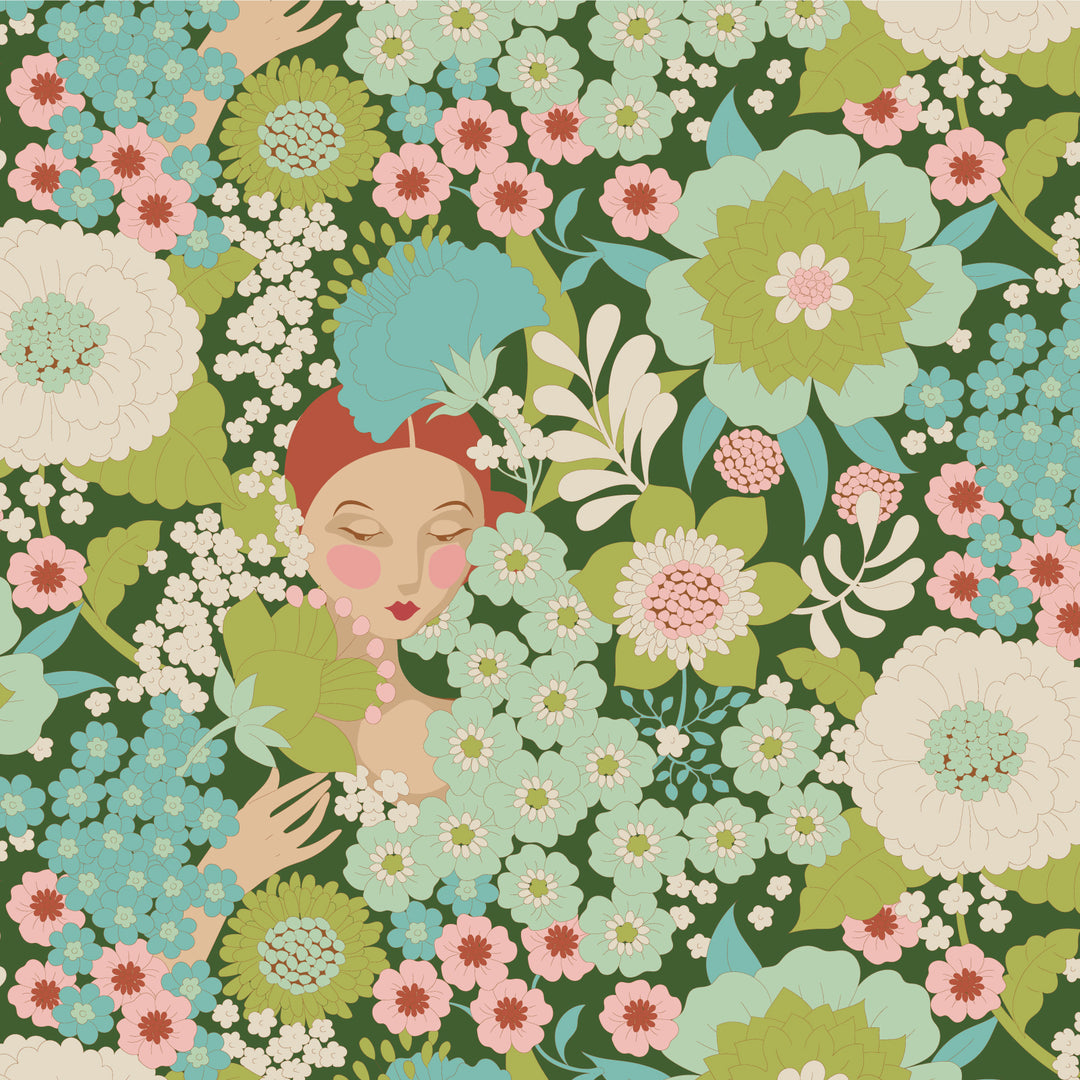 Tilda Wallflower Fabric by the 1/4 Yard - Wallflower Green