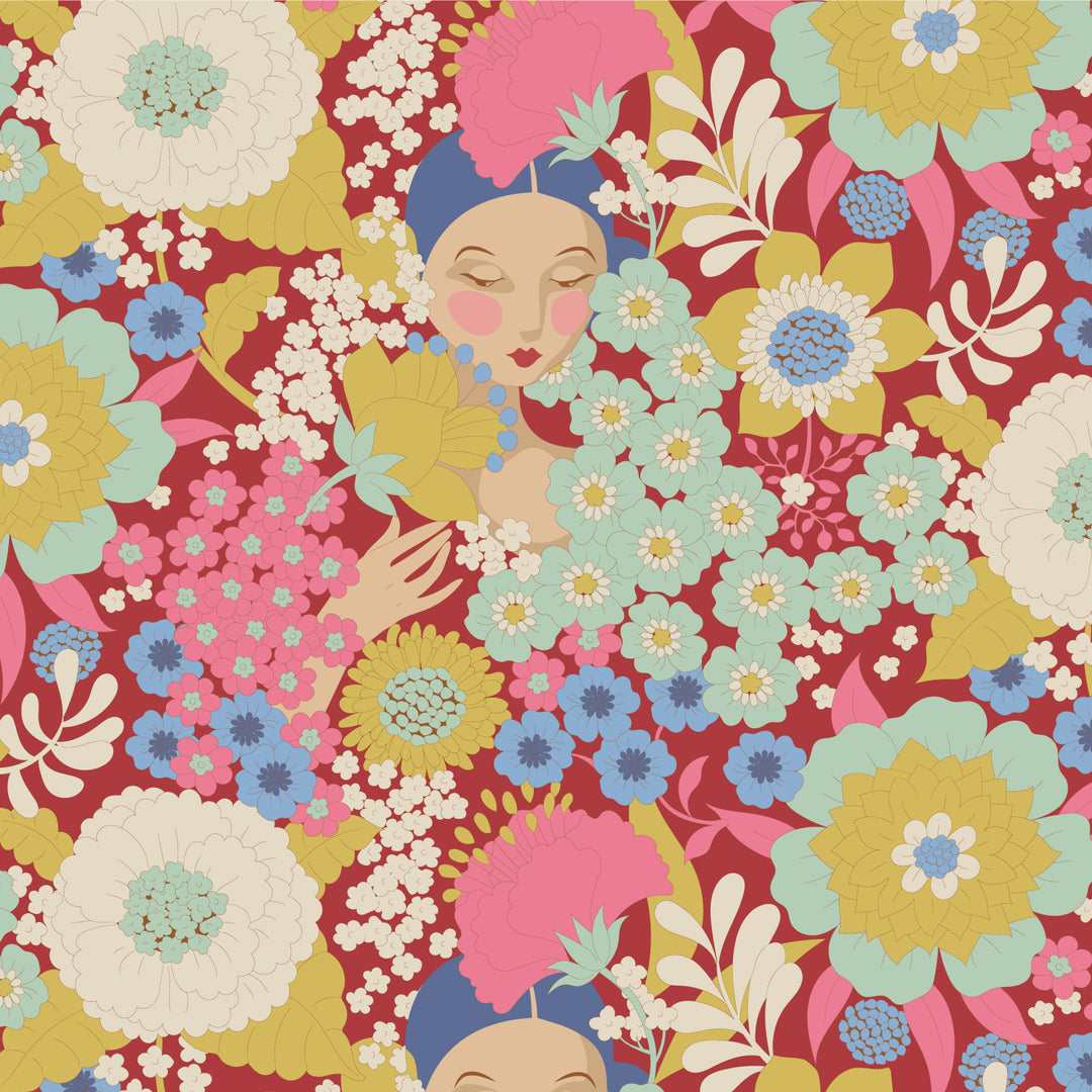 Tilda Wallflower Fabric by the 1/4 Yard - Wallflower Burgundy