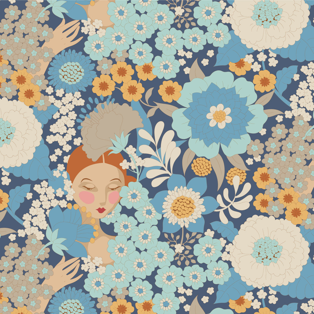 Tilda Wallflower Fabric by the 1/4 Yard - Wallflower Blue