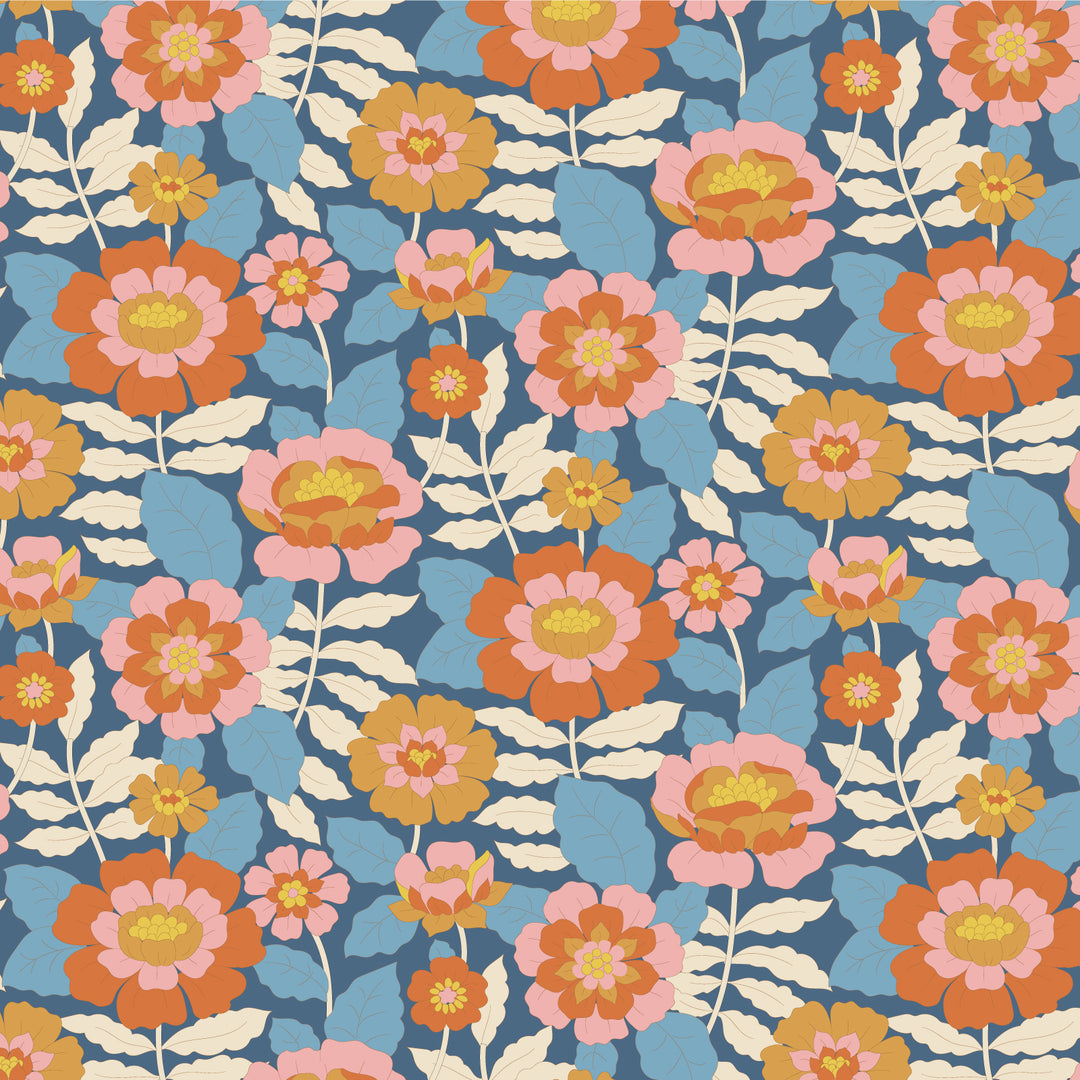 Tilda Wallflower Fabric by the 1/4 Yard - Beverly Blue