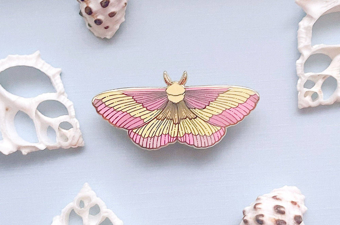 Rosy Maple Moth Enamel Pin