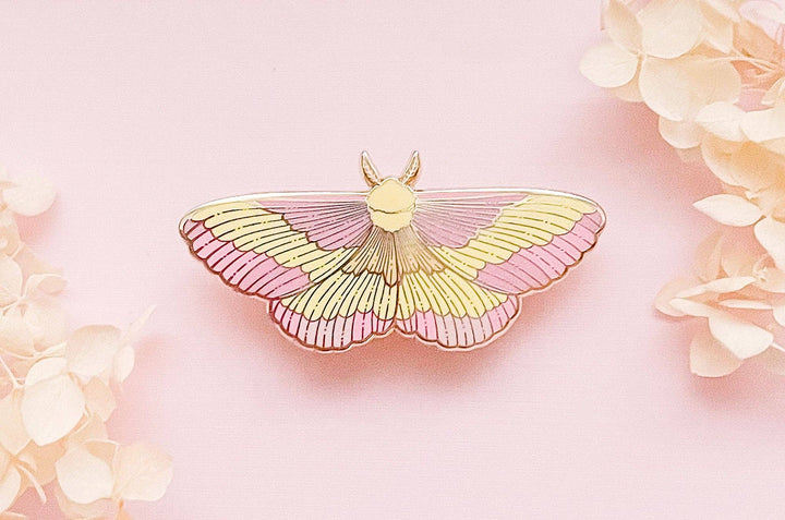 Rosy Maple Moth Enamel Pin