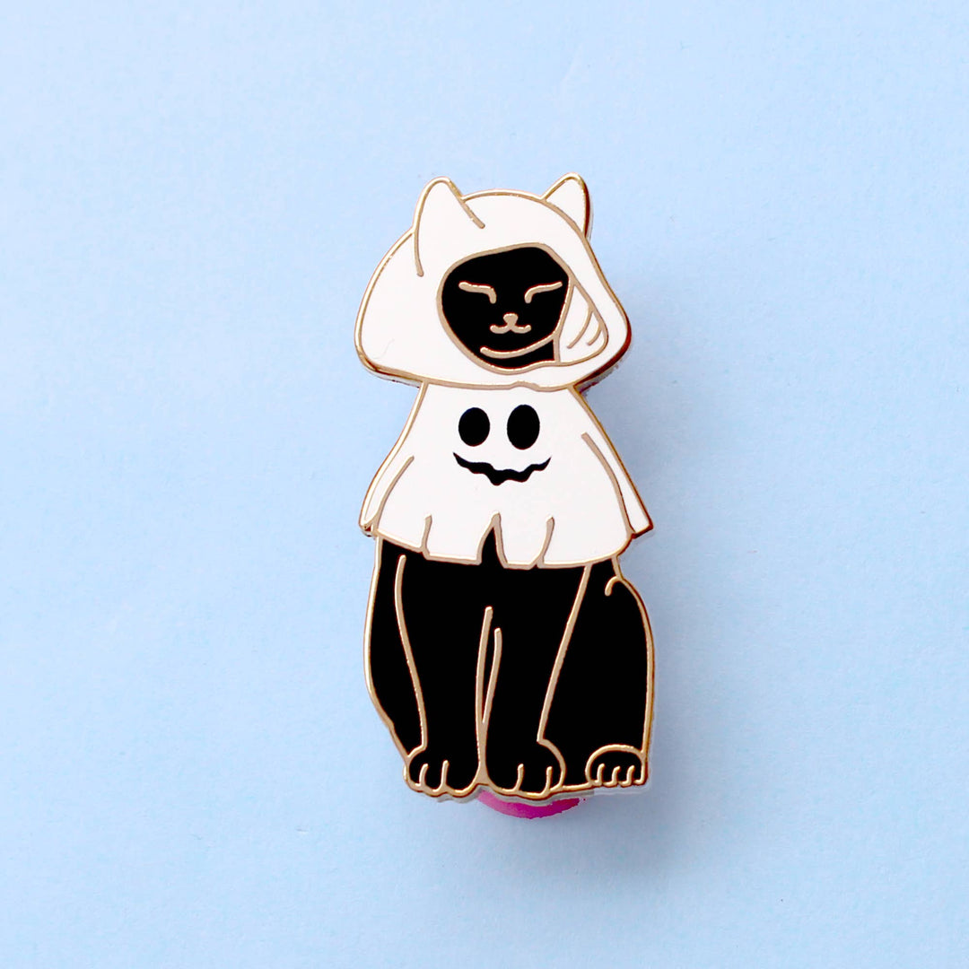 Cat in a Ghost Costume Enamel Pin