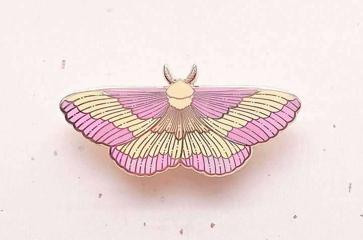 Rosy Maple Moth Enamel Pin