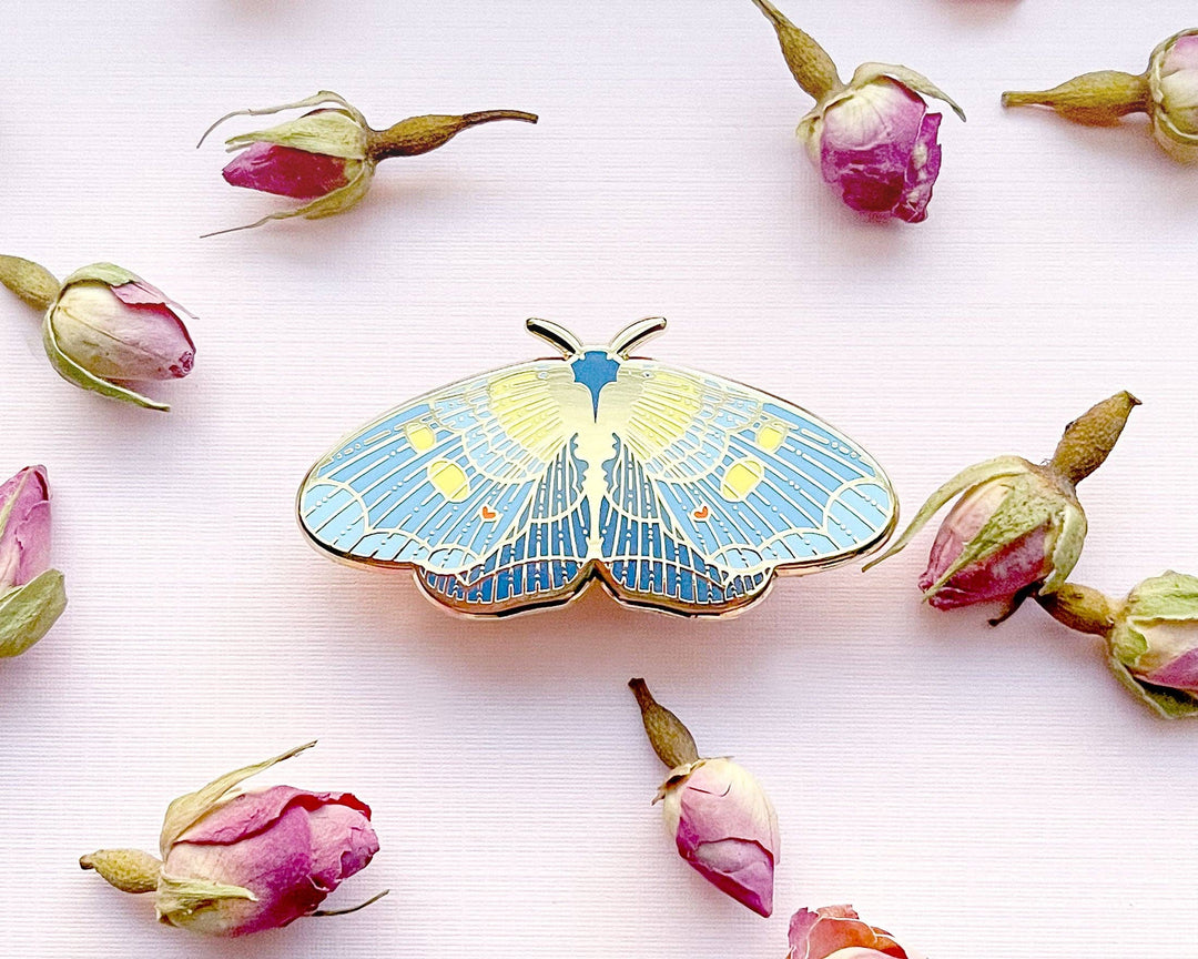African Peach Moth Enamel Pin