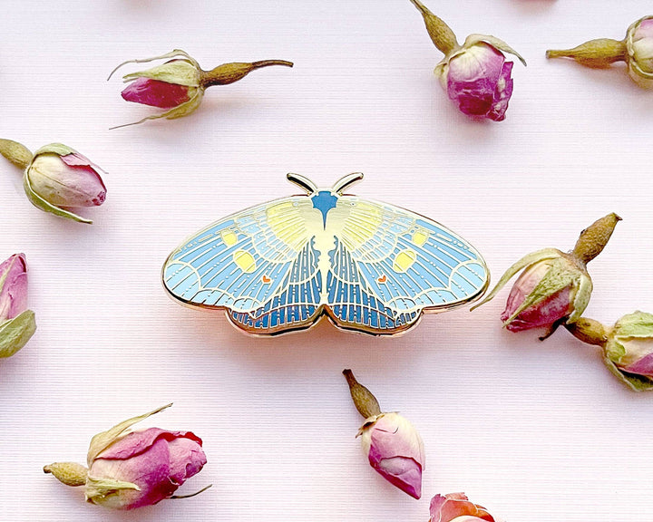 African Peach Moth Enamel Pin