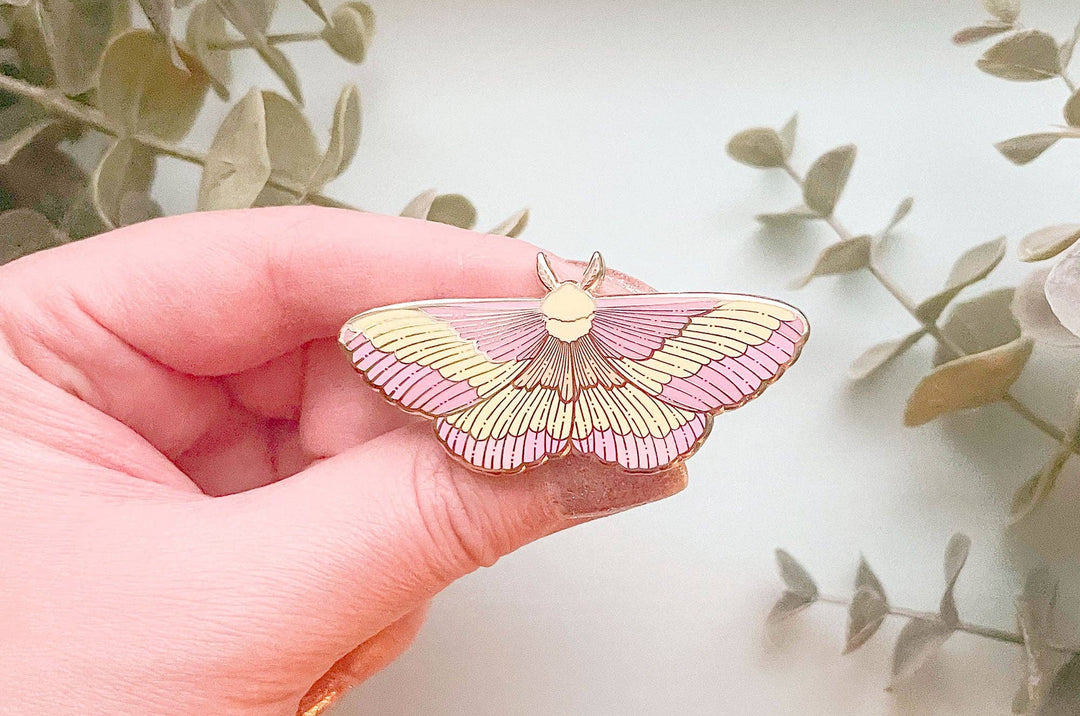 Rosy Maple Moth Enamel Pin