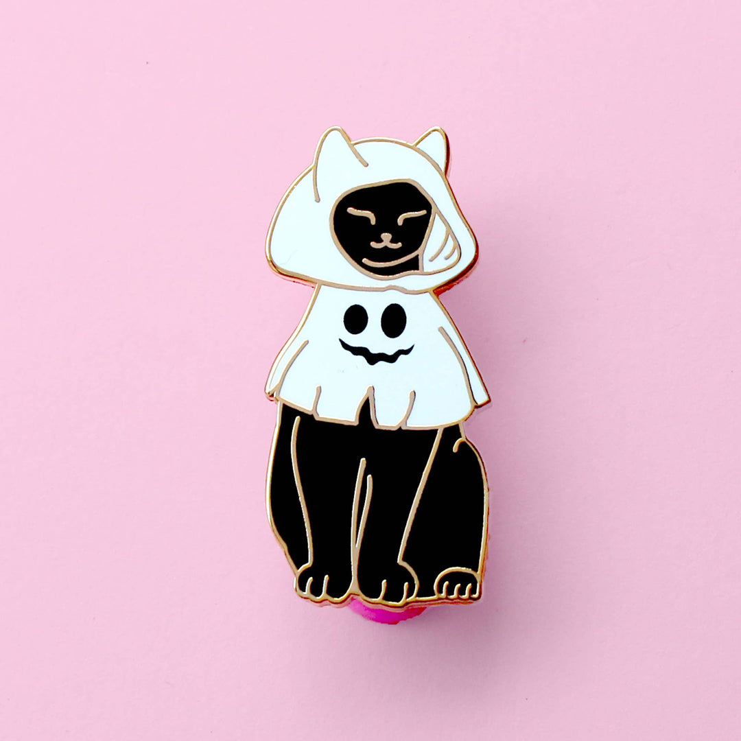 Cat in a Ghost Costume Enamel Pin