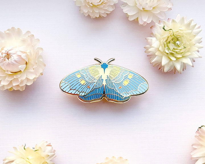 African Peach Moth Enamel Pin
