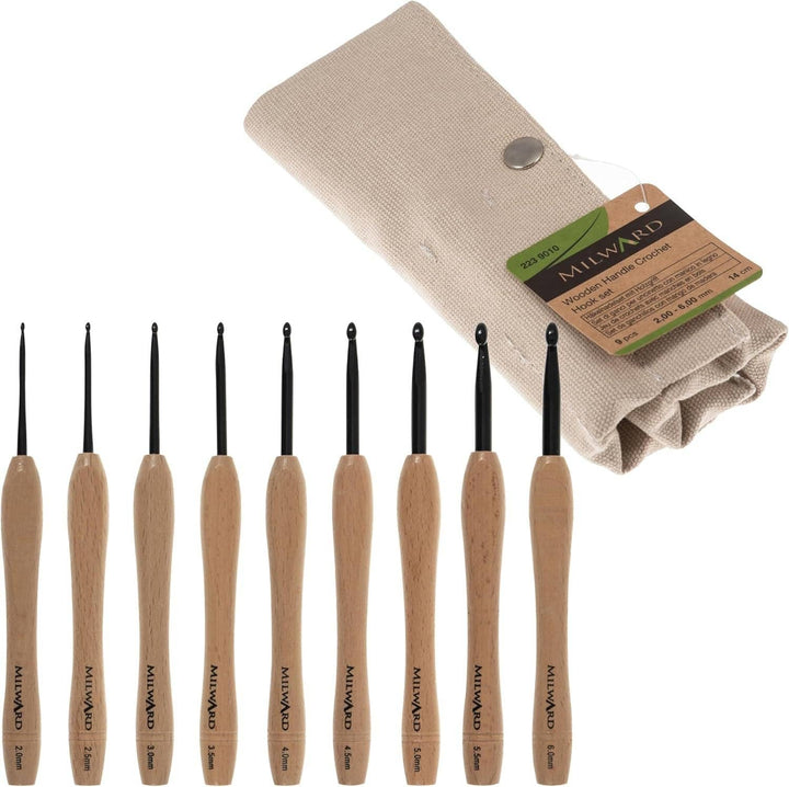 Milward Beech Wooden Handle Crochet Hook Set Of 9