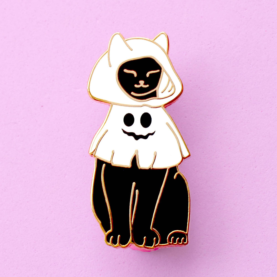 Cat in a Ghost Costume Enamel Pin