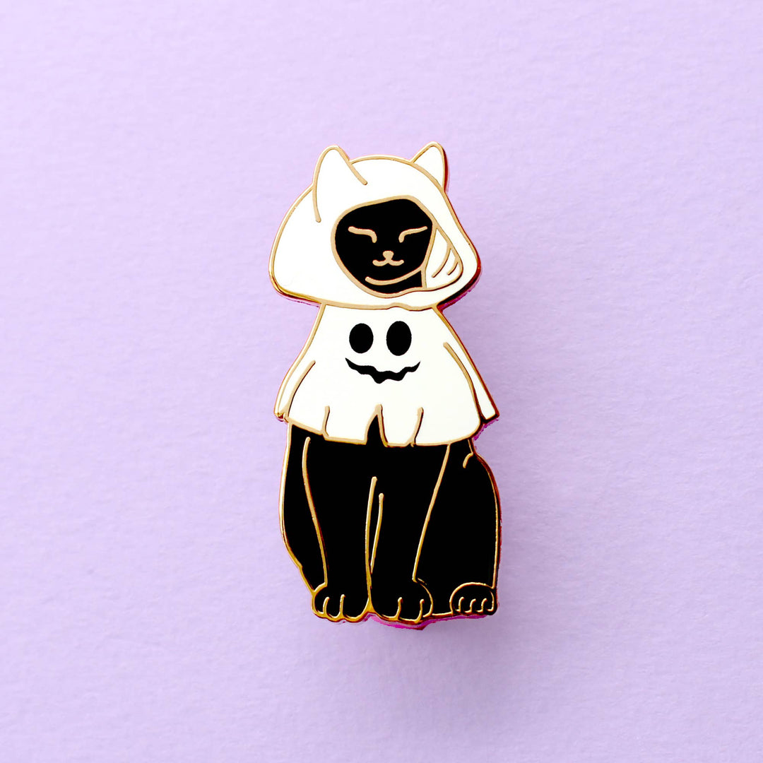 Cat in a Ghost Costume Enamel Pin