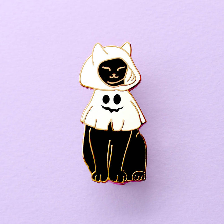 Cat in a Ghost Costume Enamel Pin