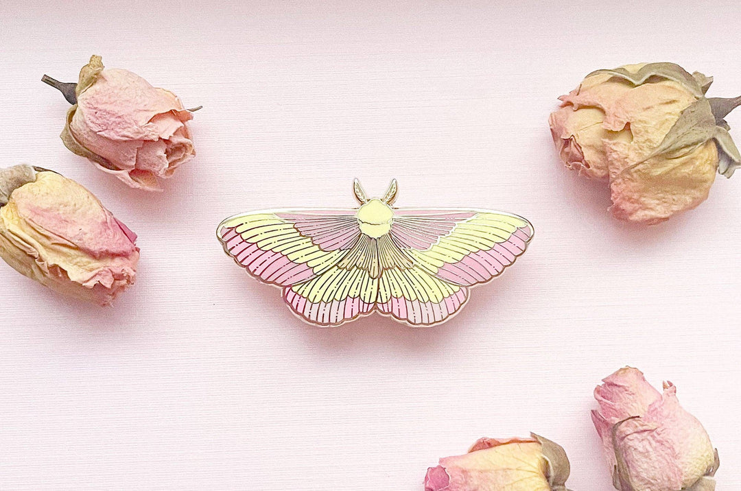 Rosy Maple Moth Enamel Pin