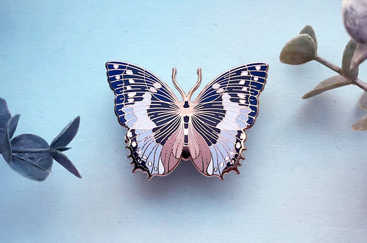 African Bluewing Butterfly Enamel Pin