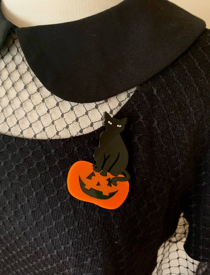 Black Cat Jack ‘O’ Lantern Brooch