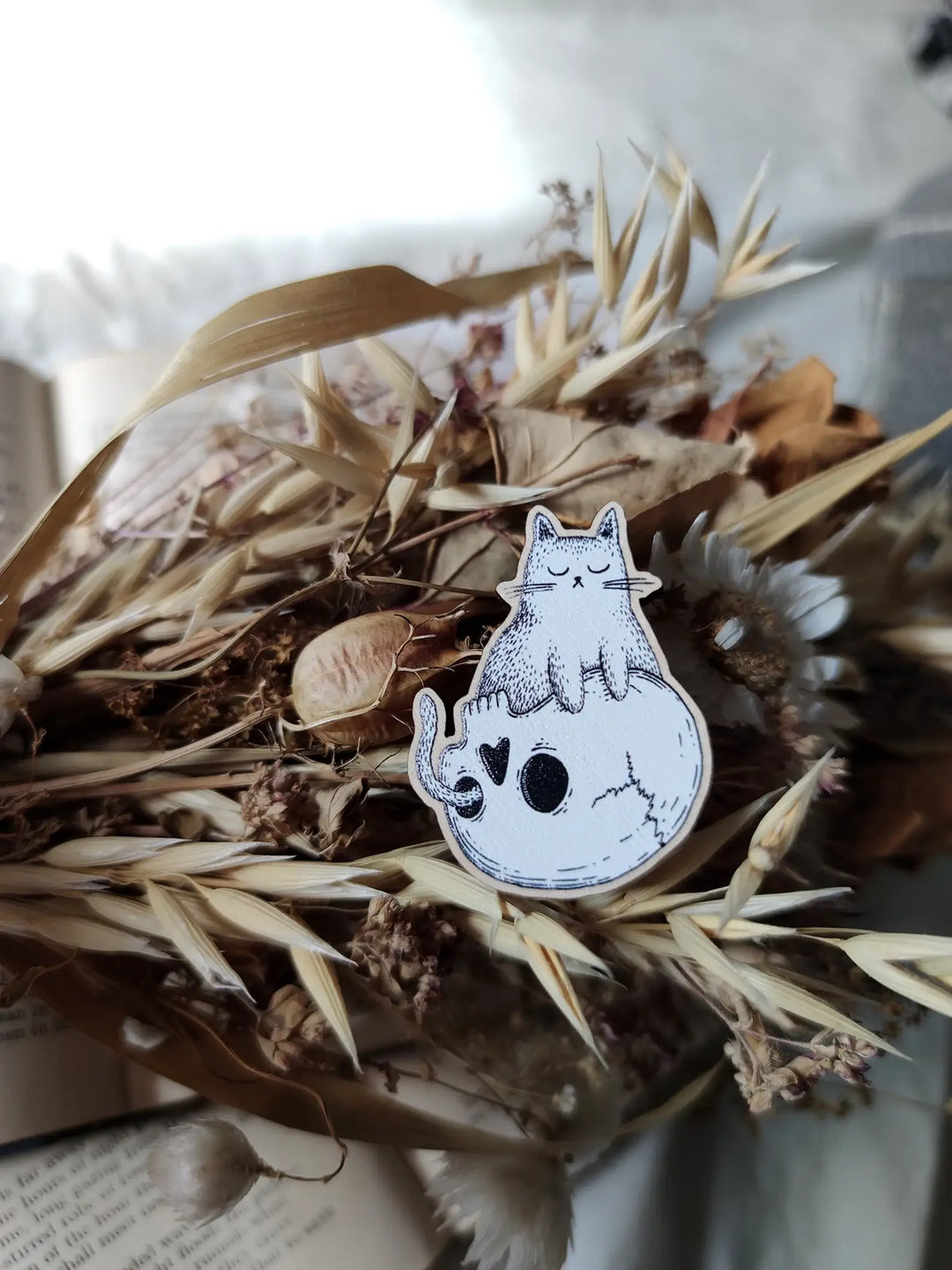 Skull Cat Wooden Pin