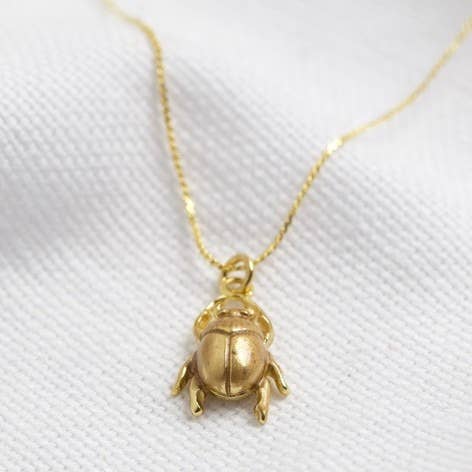 Tiny Gold Beetle Pendant Necklace