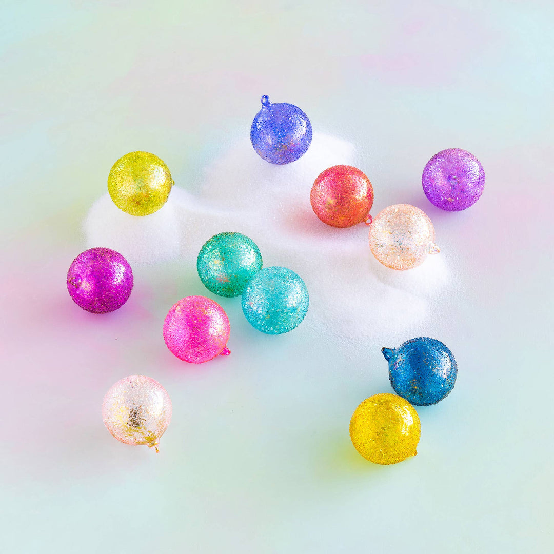 Glitterville Rainbow Sparkle Ball Orn, 12 Asst Glass, 4''
