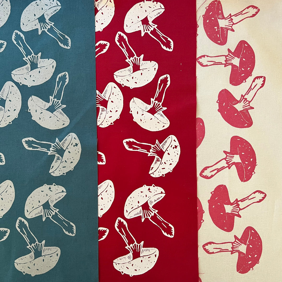 Mushrooms ~ Screen Printed Essex Linen Fabric
