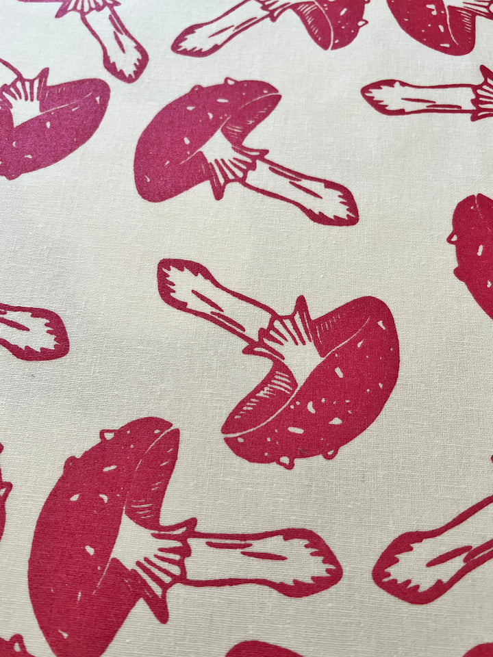 Mushrooms ~ Screen Printed Essex Linen Fabric