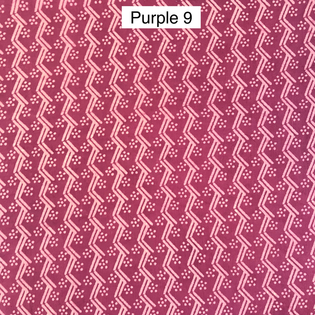 Block Printed Indian Cotton Fabric by the 1/4 Yard - Purple 9