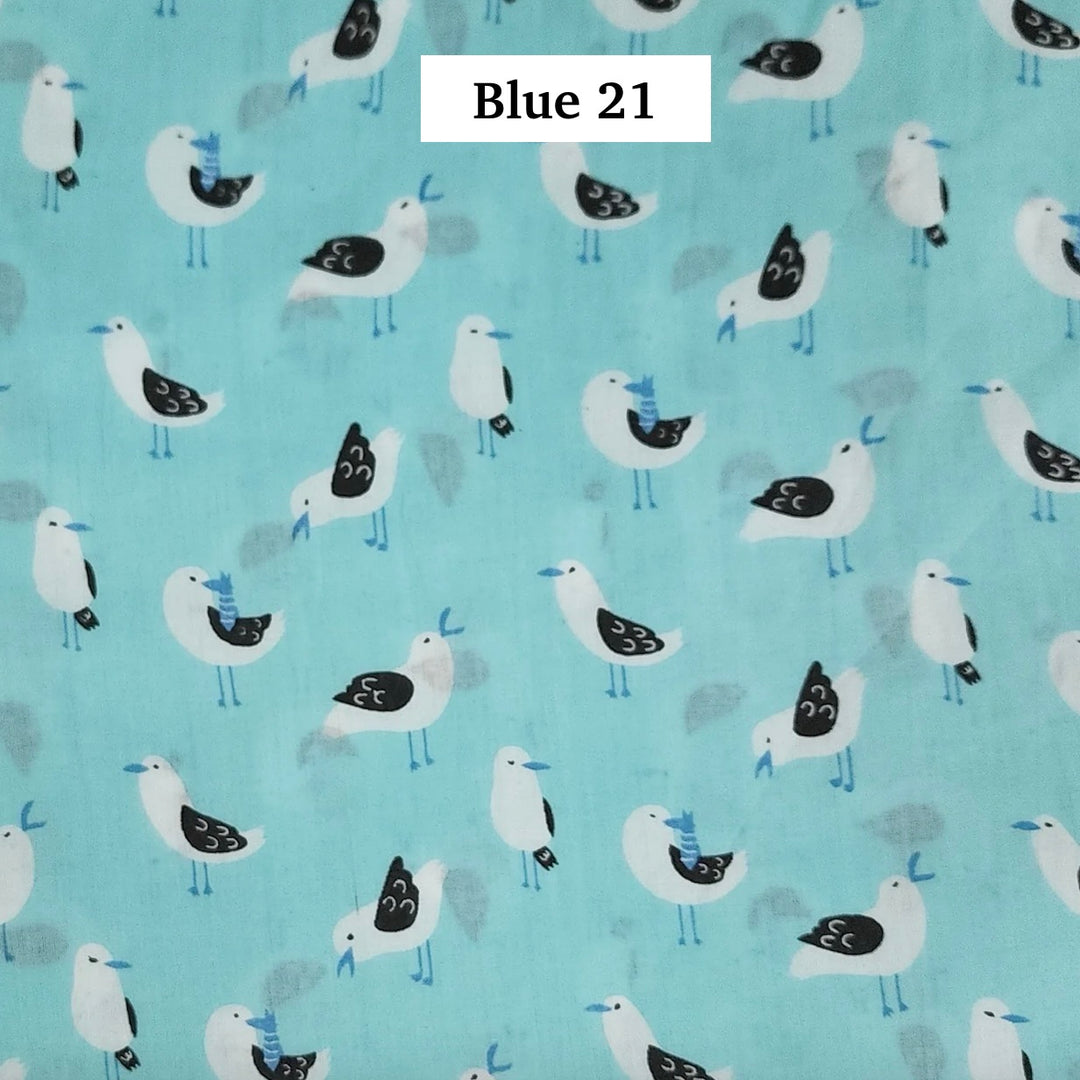 Block Printed Indian Cotton Fabric by the 1/4 Yard - Blue 21