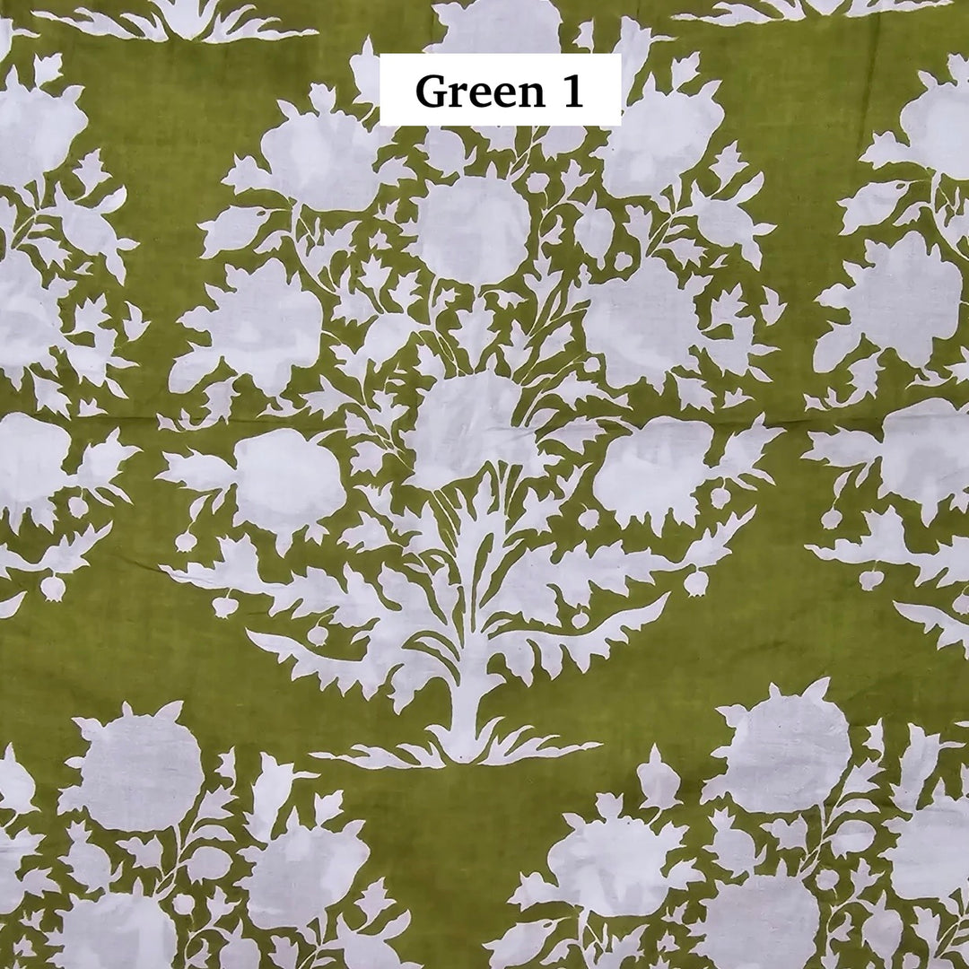 Block Printed Indian Cotton Fabric by the 1/4 Yard - Green 1