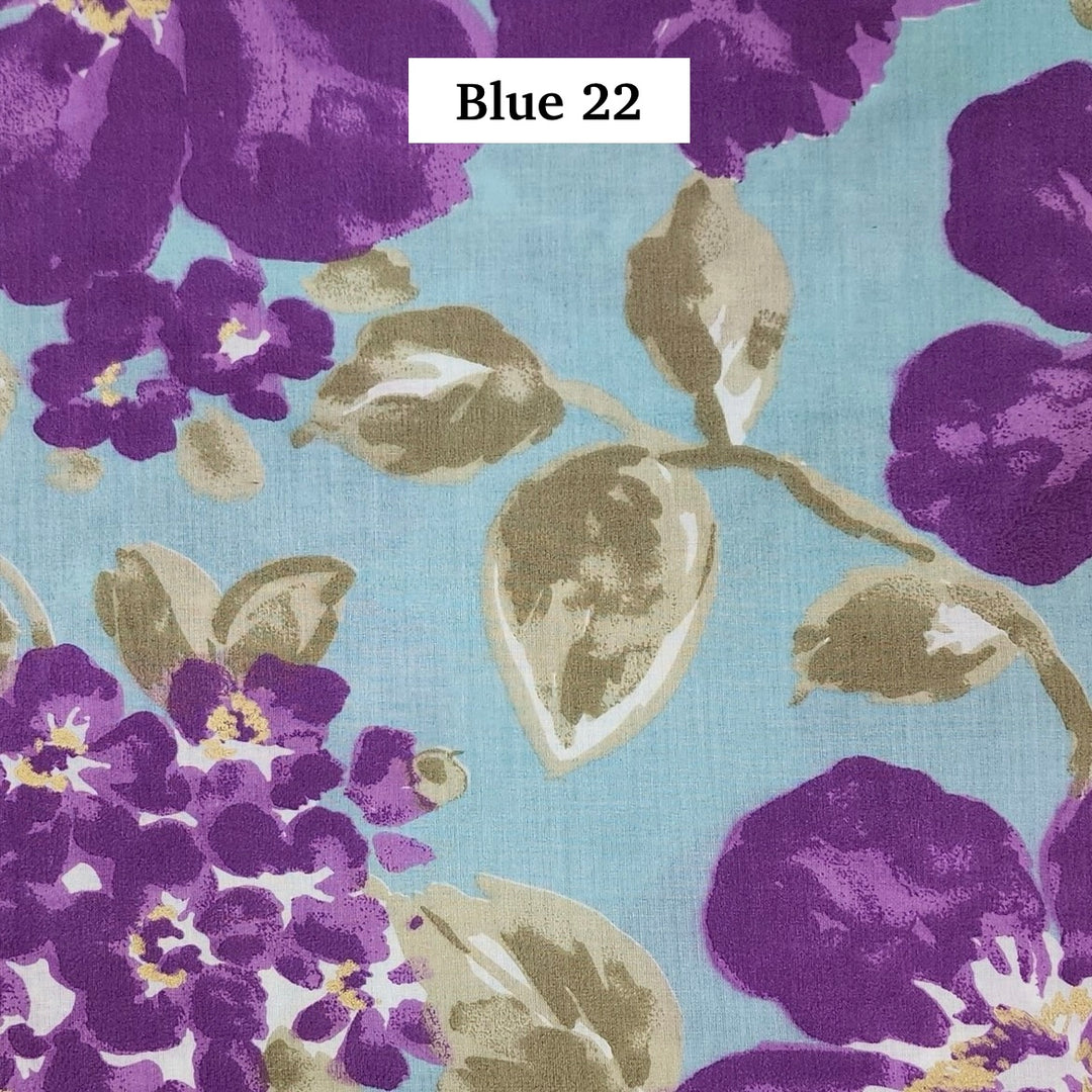 Block Printed Indian Cotton Fabric by the 1/4 Yard - Blue 22