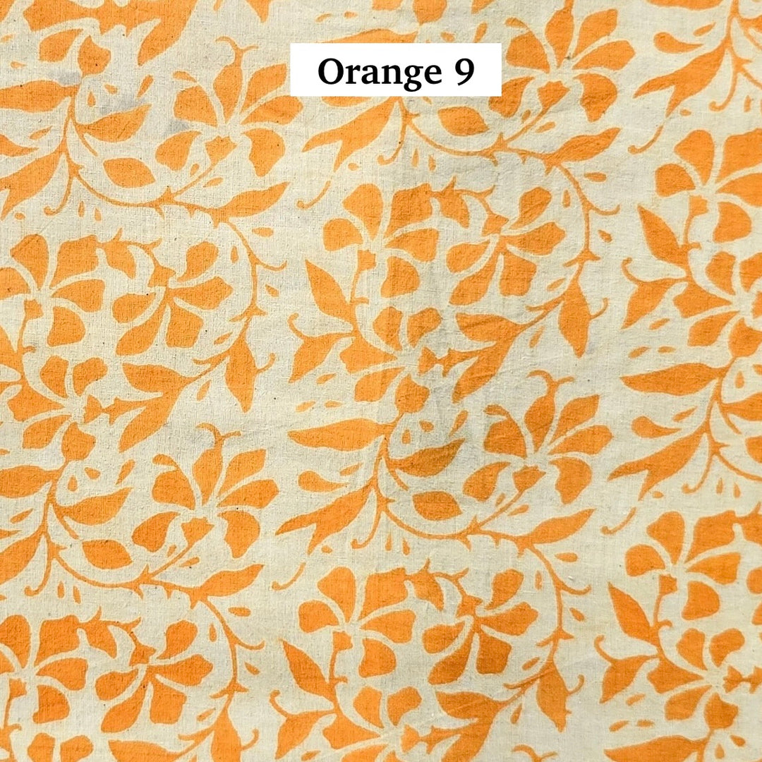 Block Printed Indian Cotton Fabric by the 1/4 Yard - Orange 9