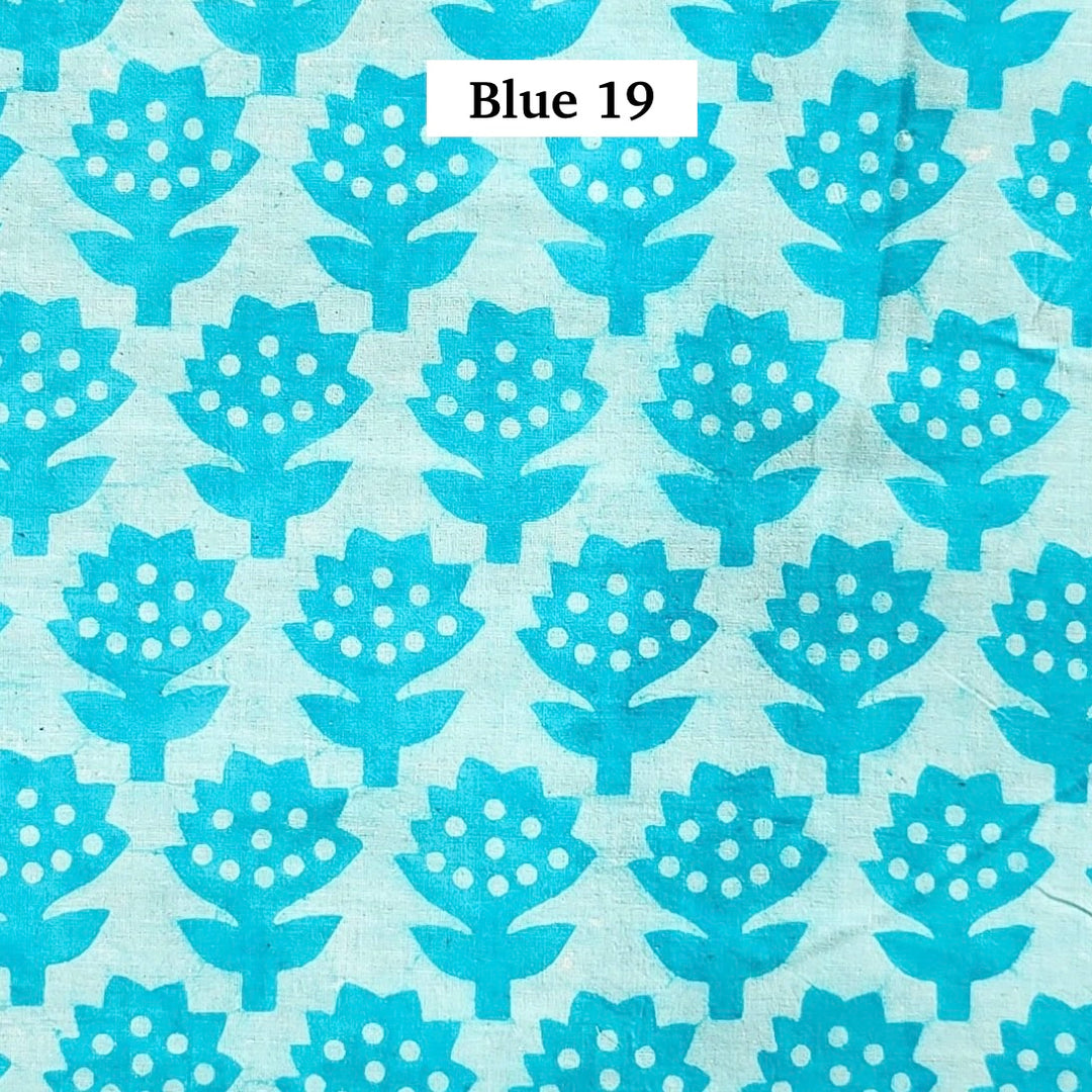Block Printed Indian Cotton Fabric by the 1/4 Yard - Blue 19