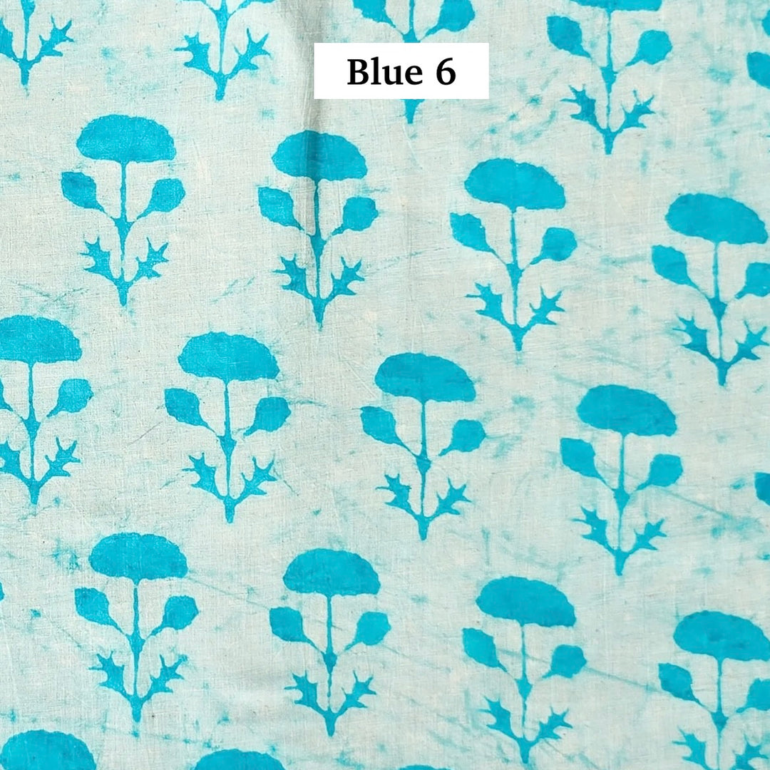Block Printed Indian Cotton Fabric by the 1/4 Yard - Blue 6