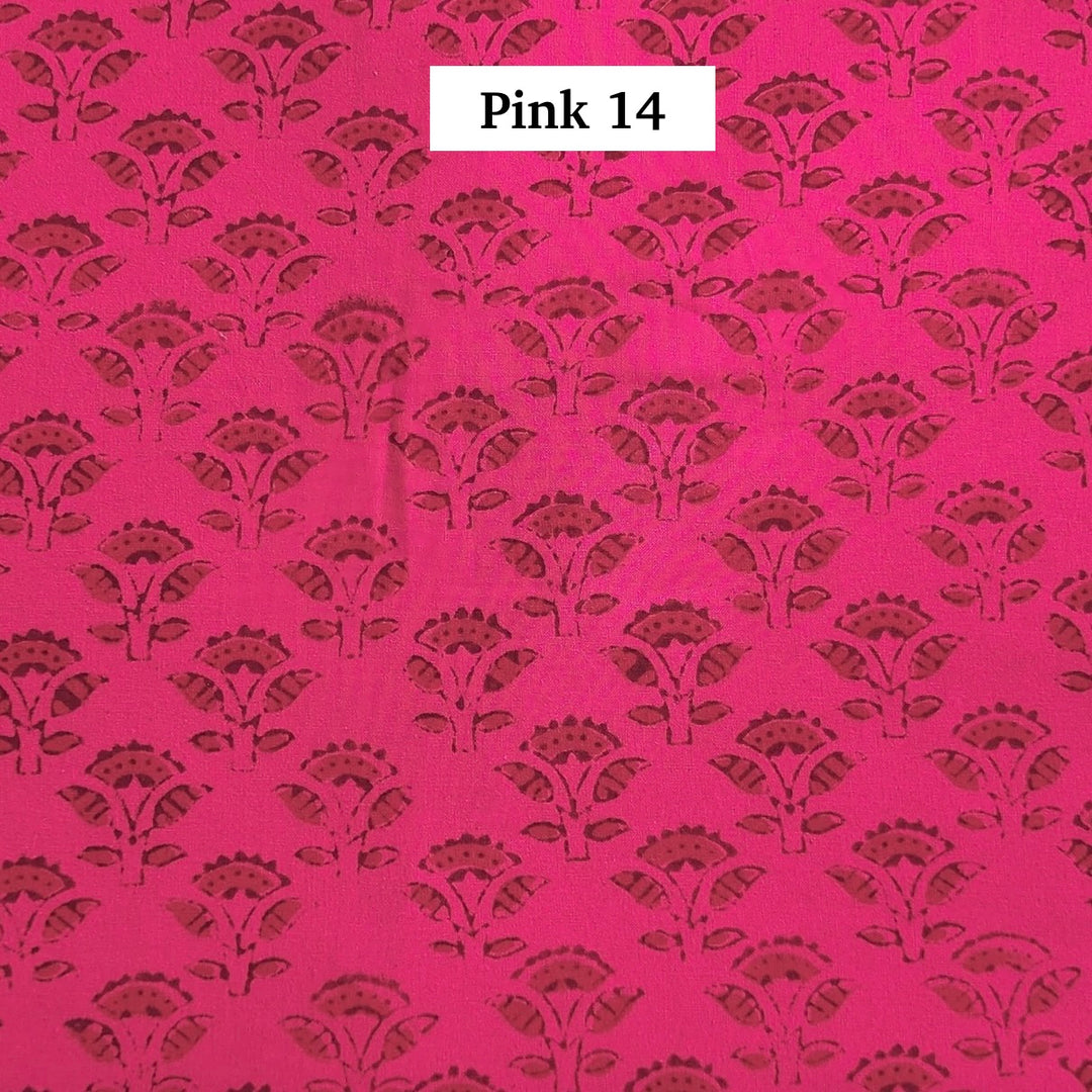 Block Printed Indian Cotton Fabric by the 1/4 Yard - Pink 14