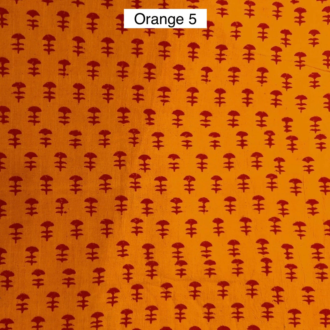 Block Printed Indian Cotton Fabric by the 1/4 Yard - Orange 5