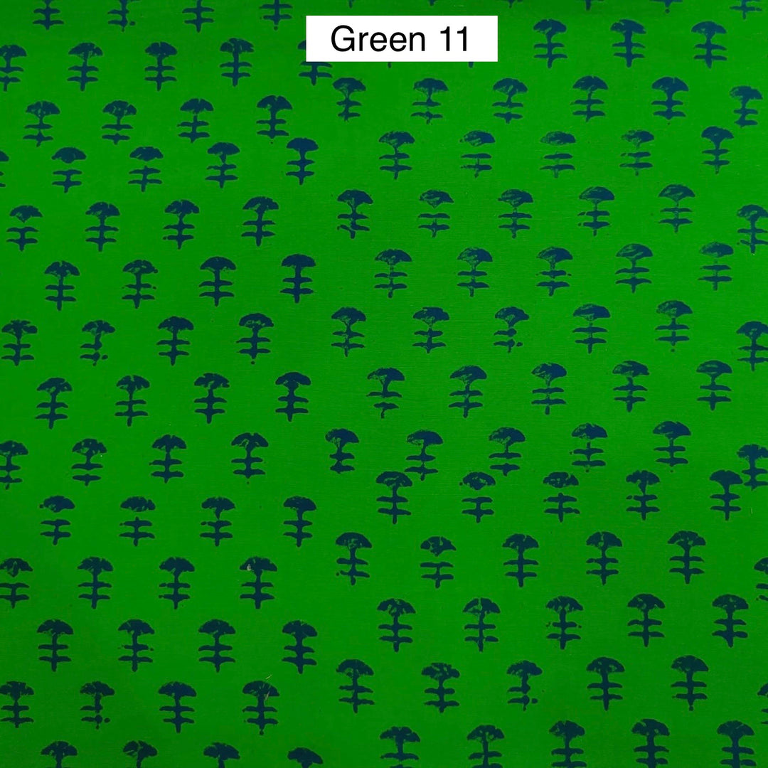Block Printed Indian Cotton Fabric by the 1/4 Yard - Green 11
