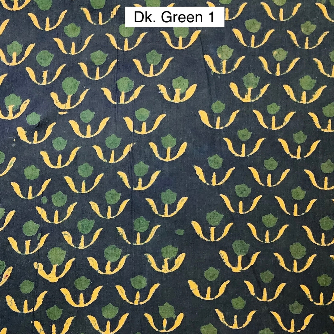 Block Printed Indian Cotton Fabric by the 1/4 Yard - Dk. Green 1