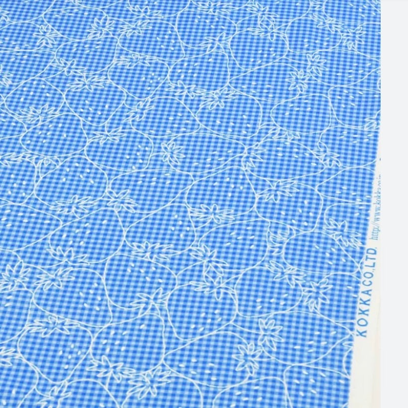 Kokka Picnic by the 1/4 Yard - Blue Strawberries