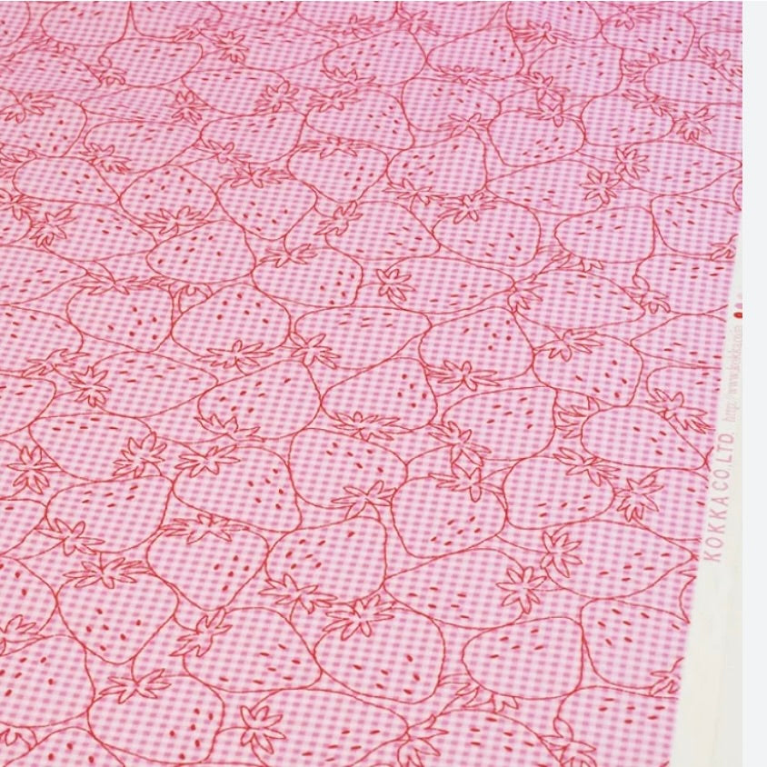 Kokka Picnic by the 1/4 Yard - Pink Strawberries