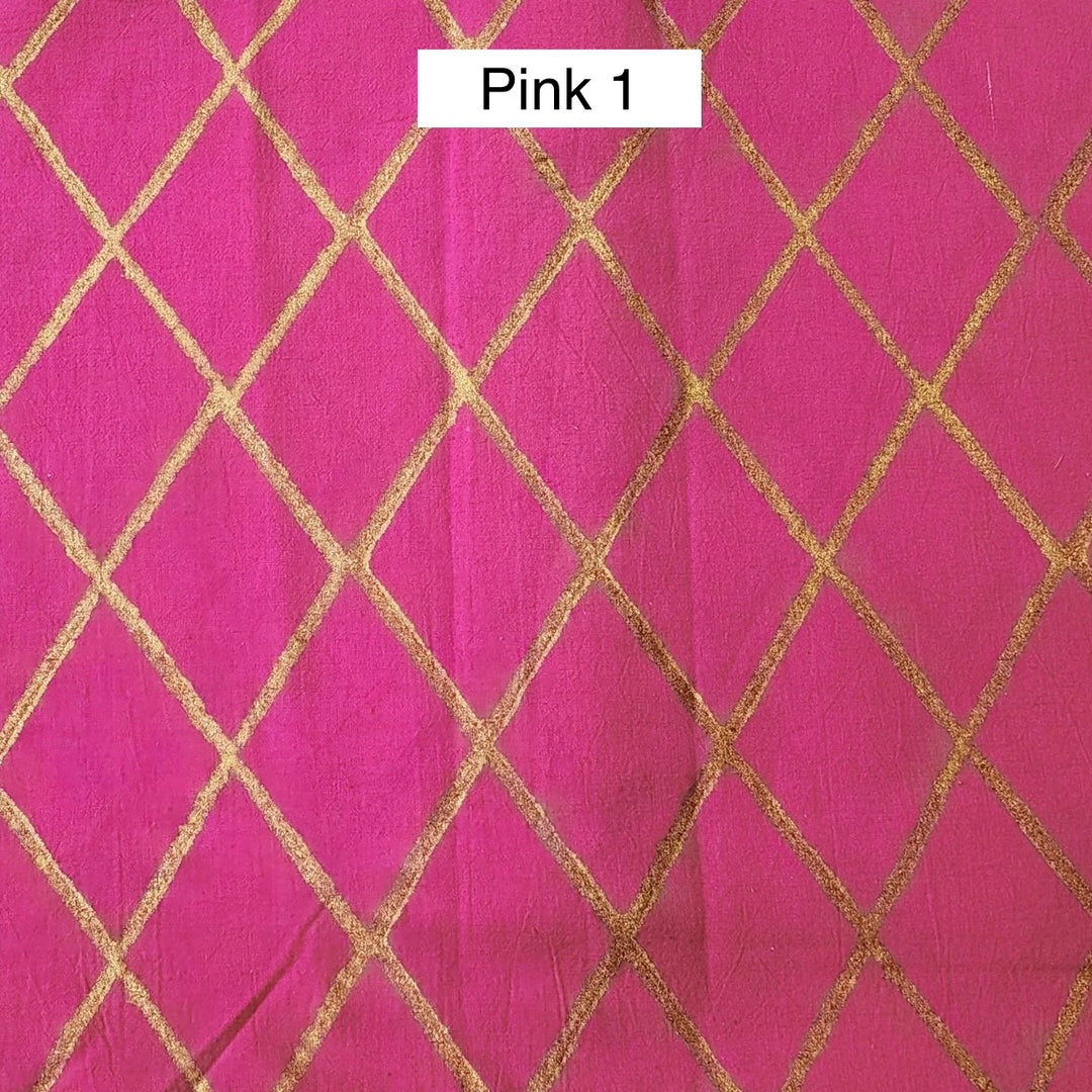 Block Printed Indian Cotton Fabric by the 1/4 Yard - Pink 1
