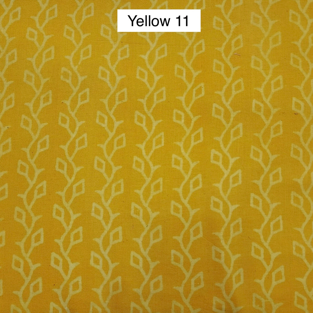 Block Printed Indian Cotton Fabric by the 1/4 Yard - Yellow 11