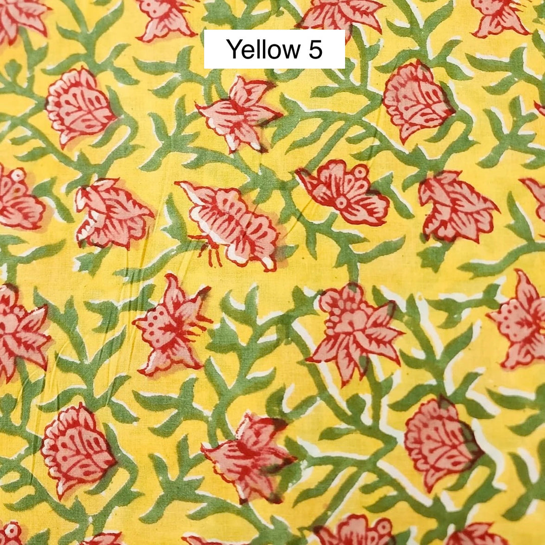 Block Printed Indian Cotton Fabric by the 1/4 Yard - Yellow 5