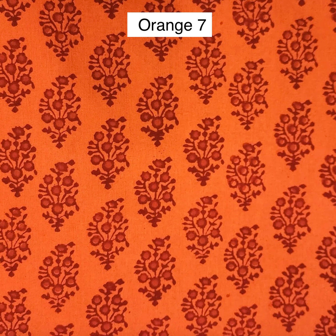 Block Printed Indian Cotton Fabric by the 1/4 Yard - Orange 7