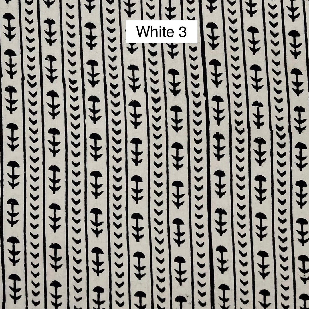 Block Printed Indian Cotton Fabric by the 1/4 Yard - White 3