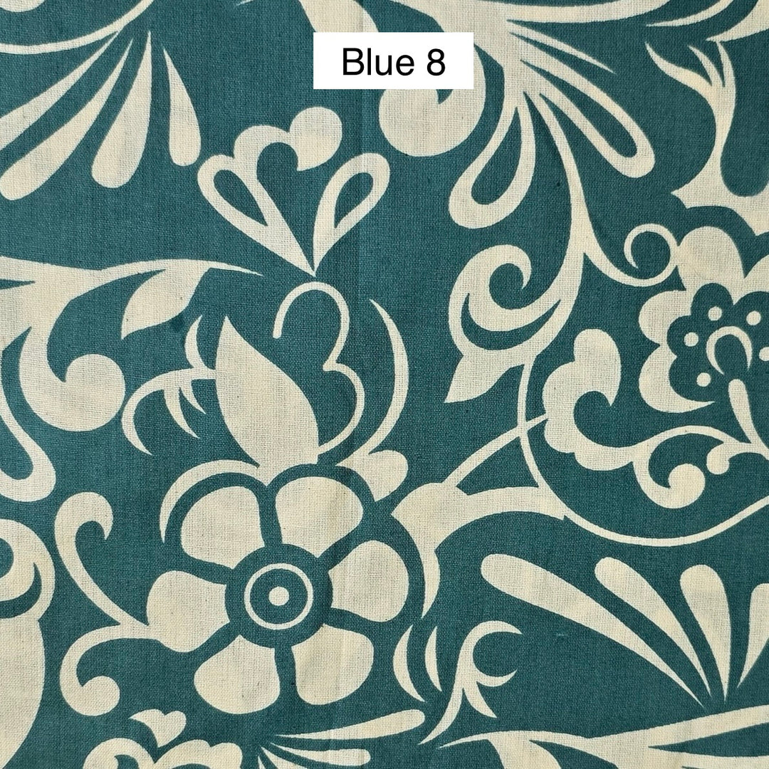 Block Printed Indian Cotton Fabric by the 1/4 Yard - Blue 8