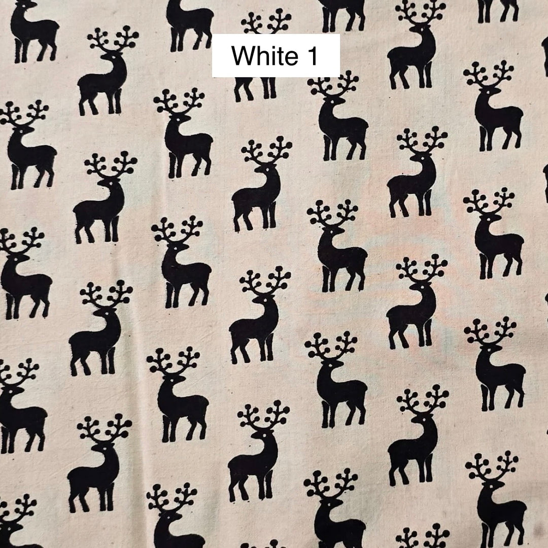 Block Printed Indian Cotton Fabric by the 1/4 Yard - White 1