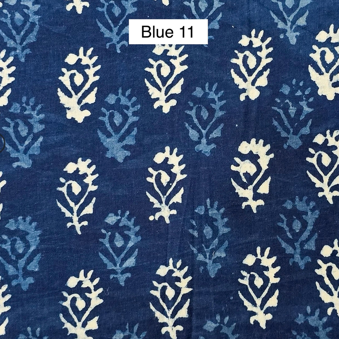Block Printed Indian Cotton Fabric by the 1/4 Yard - Blue 11