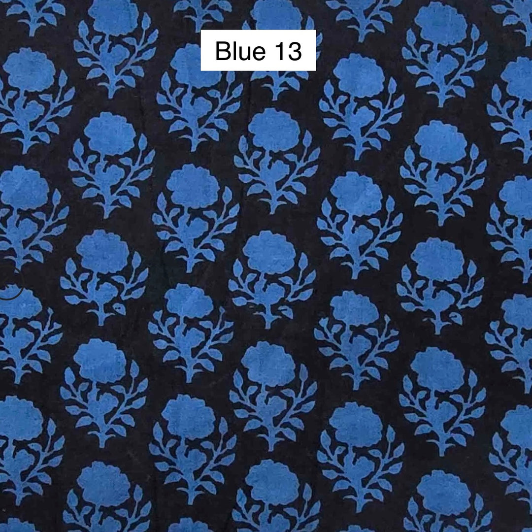 Block Printed Indian Cotton Fabric by the 1/4 Yard - Blue 13