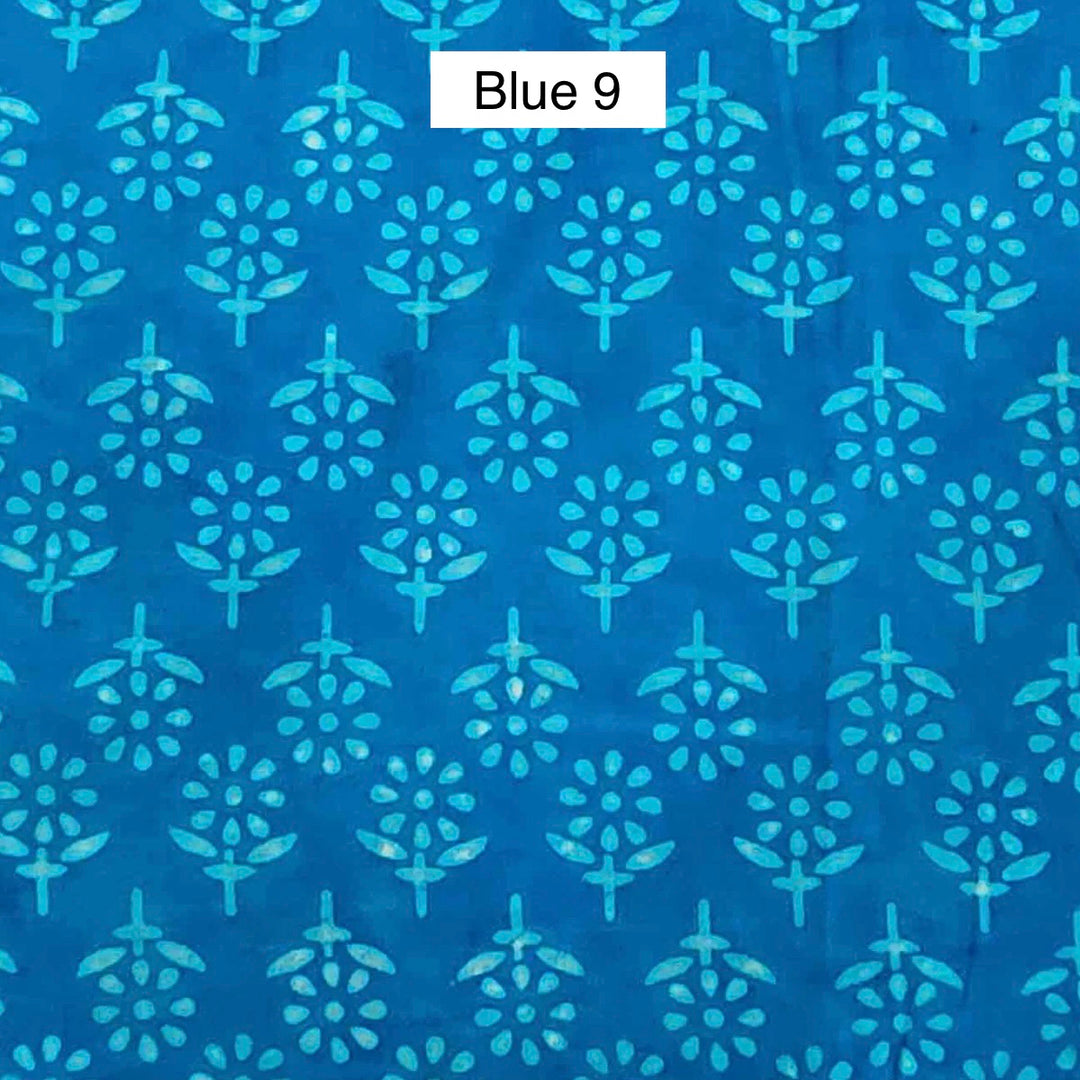 Block Printed Indian Cotton Fabric by the 1/4 Yard - Blue 9