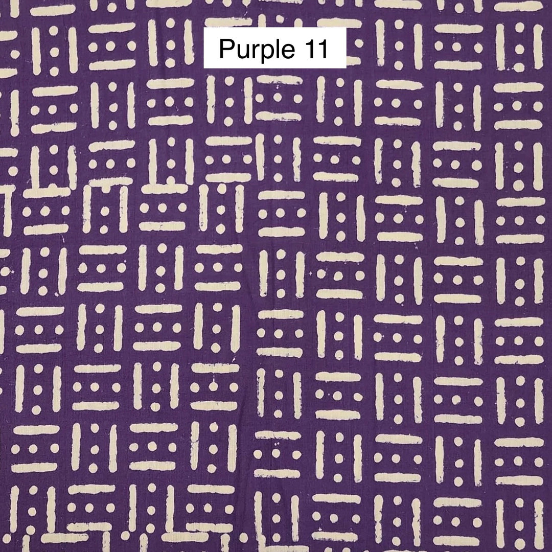 Block Printed Indian Cotton Fabric by the 1/4 Yard - Purple 11